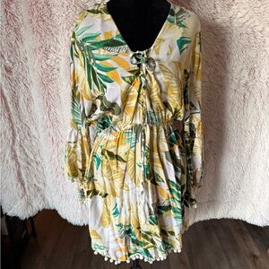 Leafy Green and Yellow Swim Coverup